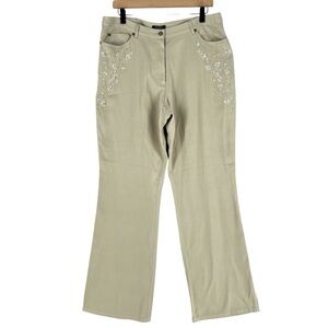 Anthony Sicari Silk Denim Lightweight Floral Sequin Beaded Bootcut Pants Size 14